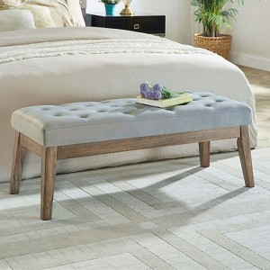 Aoibox Velvet Upholstered Tufted Entryway Bench with Solid Wood Legs, Bed Bench Ottoman with Padded Seat in Gray - 1 of 4