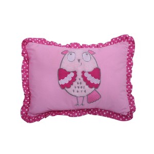 Bacati - Owls Pink/Grey Girls Cotton Throw Pillow - 1 of 4