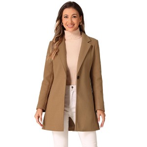 INSPIRE CHIC Women's Regular Fit Notched Lapel Long Sleeve Buttoned Classic Coat - 1 of 4