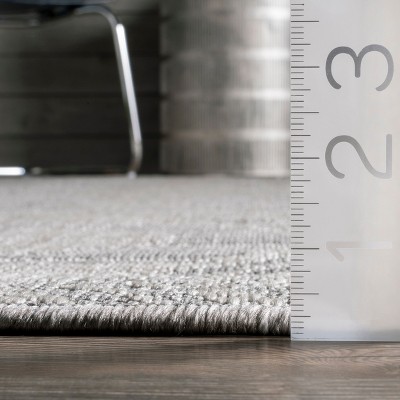 Light Grey Synthetic Flat Woven Square Indoor/Outdoor Rug