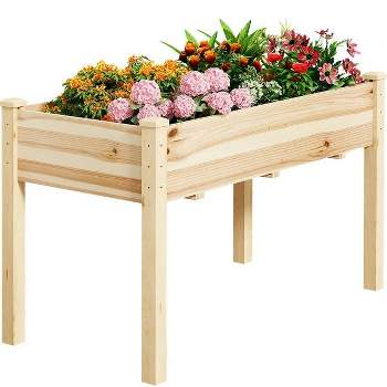 SUGIFT Raised Garden Beds for Outdoor Plants Wood Planter Box for Backyard, Patio - Natural