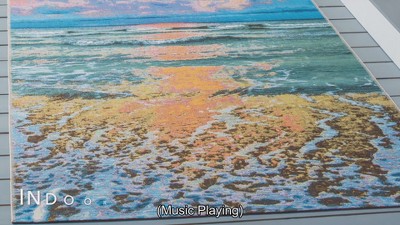 Coastal Breeze Blue and Gold Synthetic 6'6" x 9'4" Outdoor Rug