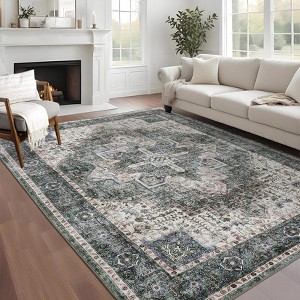 Area Rugs for Living Room Bedroom Washable Vintage Distressed Print Pattern Medallion Carpet Non-Slip Low Pile Rug - 1 of 4