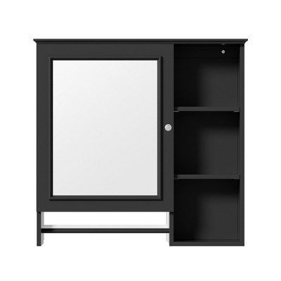 Vynxaria Wall-Mounted Black Bathroom Medicine Cabinet with Large Mirror and Adjustable Shelves