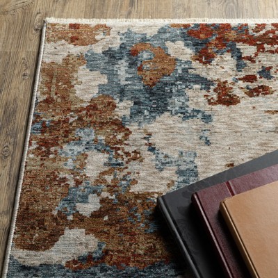 Hayden Beige and Blue Abstract 3'3" x 5' Area Rug