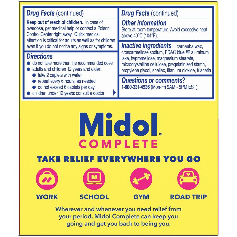 Midol On the Go Menstrual Symptom Relief with Acetaminophen Tablets - 20ct, 5 of 8