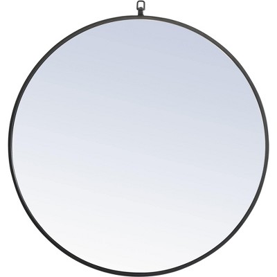 Elegant Lighting Metal frame Round Mirror with decorative hook 32 inch Black finish