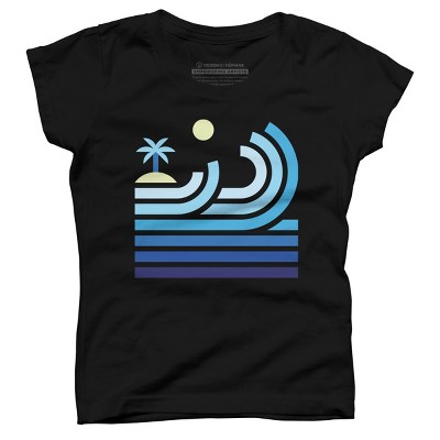 Girl's Design By Humans Cool Waves On a Lonely Beach By quilimo T-Shirt