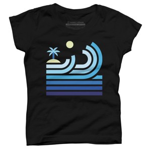 Girl's Design By Humans Cool Waves On a Lonely Beach By quilimo T-Shirt - 1 of 2