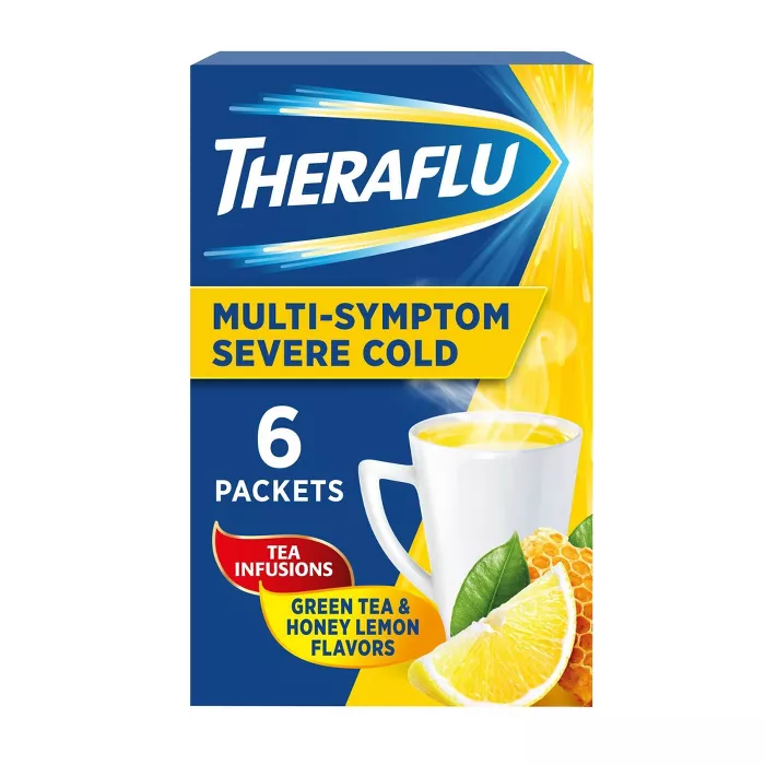 undefined | Theraflu Multi-Symptom Severe Cold Relief Powder - Acetaminophen - Green Tea & Honey Lemon - 6ct