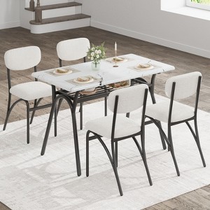 Dining Table Set for 4, Kitchen Table 5 Piece Set with 4 Lamb's Velvet Upholstered Chairs with Storage Shelves At The Bottom for Small Kitchens - 1 of 4