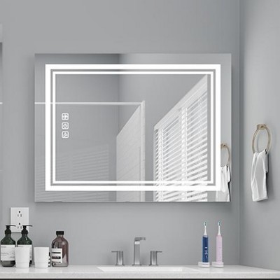 ChicFurnit Bathroom Vanity Mirrors Rectangle Frame Wall Mirror Anti Fog Mirror Decorative Wall Mirrors for Bathroom, Silver, 40"*5"*24"
