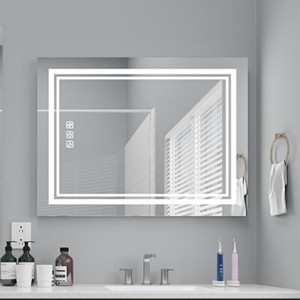ChicFurnit Bathroom Vanity Mirrors Rectangle Frame Wall Mirror Anti Fog Mirror Decorative Wall Mirrors for Bathroom, Silver, 40"*5"*24" - 1 of 4