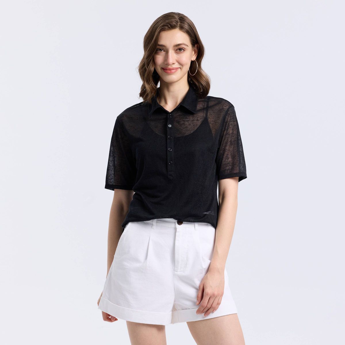 Women's Elbow Sleeve Tissue Jersey Polo Shirt - A New Day™