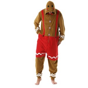 #followme Mens One Piece Christmas Themed Adult Bodysuit Microfleece Hoody Winter Pajamas - 1 of 4