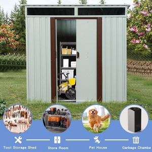 6ft x 5ft Outdoor Metal Storage Shed Lockable Sliding Doors Floor Frame Waterproof Tool Storage House, White - 1 of 4