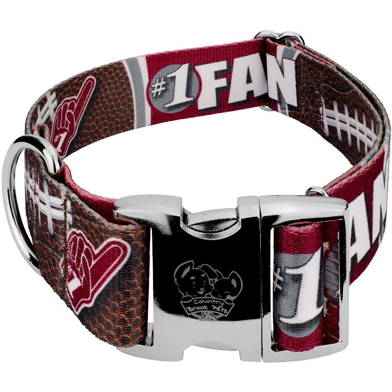 Country Brook Petz 1 1/2 Inch Premium Crimson and White Football Fan Dog Collar Limited Edition, 1 of 5