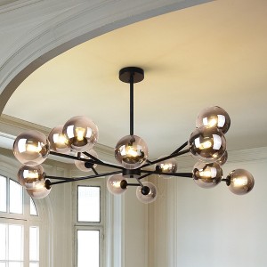 Rennnsan Tessora 40" W 15 -Light Color Glass Dimmable Mid-Century Sputnik Chandelier in Black & Brass - 1 of 4