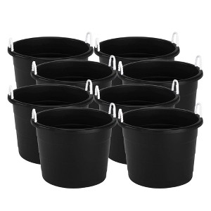 Homz 18 Gallon Durable Plastic Utility Storage Bucket Tub Organizers with Strong Rope Handles for Indoor and Outdoor Use, Black, 8 Pack - 1 of 4