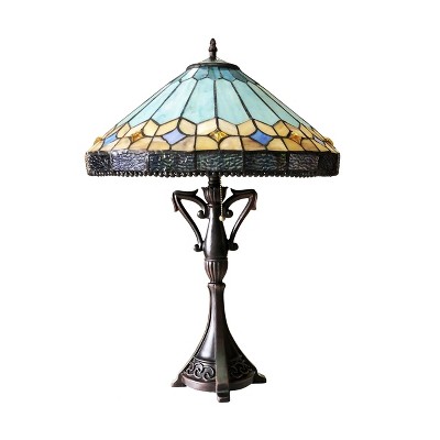 Antique Bronze Adjustable Stained Glass Table Lamp, 25" Height