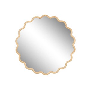 SEVOBAL Wall Mirror Wave Wood Frame Round Mirrors for Wall HD Reflection Large Mirror Big Mirror Bedroom Bathroom Entryway, Beige, 41.7"*41.7"*1.18" - 1 of 4