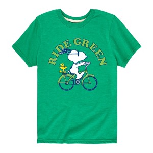 Boys' - Peanuts - Ride Green Short Sleeve Graphic T-Shirt - 1 of 4