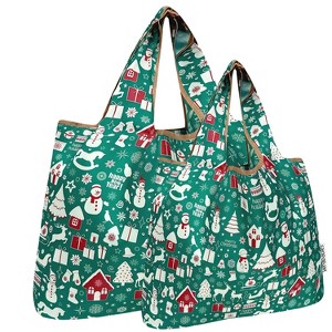Wrapables Large & Small Foldable Nylon Reusable Shopping Bags (Set of 2), Festive Holiday - 1 of 4
