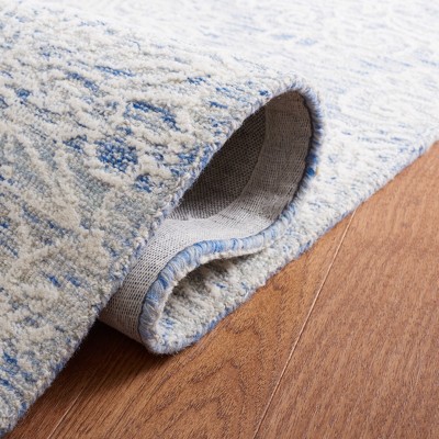 Elegant Blue and Ivory Square Hand-Tufted Wool Rug, 6' x 6'
