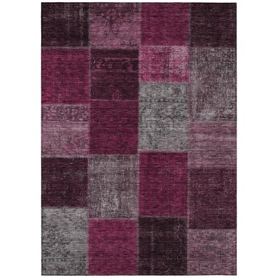 Merlot Burgundy And Gray Patchwork Washable Indoor Outdoor Area Rug