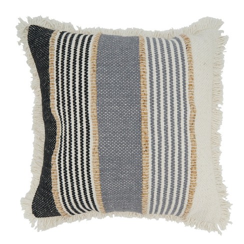 Saro Lifestyle Fringe-edged Striped Throw Pillow Cover, Gray, 20