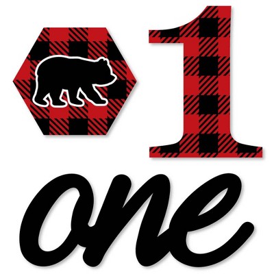 Big Dot of Happiness 1st Birthday Lumberjack - Channel the Flannel - DIY Shaped Buffalo Plaid First Birthday Party Cut-Outs - 24 Count