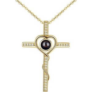 Clotth Personalized Projection Necklace - S925 Silver Love Cross with 100 Languages "I Love You" Message, Anniversary Gift for Couples - 1 of 4