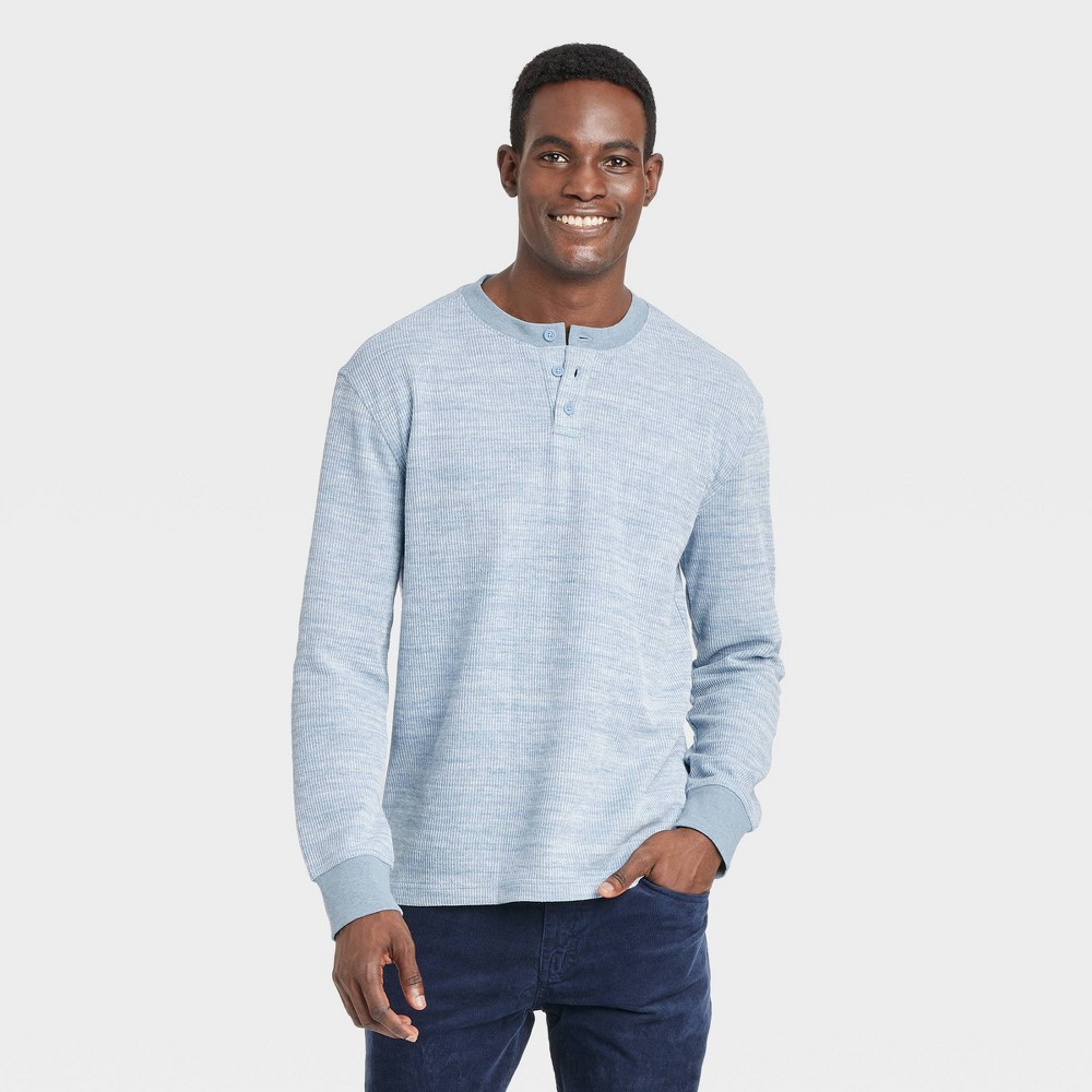 men's long sleeve textured henley t-shirt - goodfellow & co™ blue xl