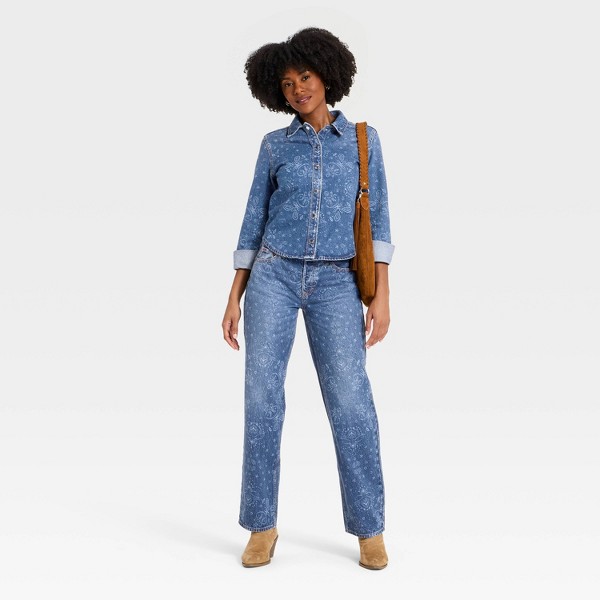 Jeans holgados de tiro bajo con estampado de pañuelo para mujer - Universal Thread™ Lavado medio 3