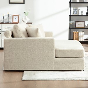 Hrinhom 56.3"W Sofa Bed,Upholstered Chaise Lounge with Cushions-Beige - 1 of 4
