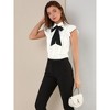 Allegra K Women's Ruffles Cap Sleeve Tops Tie Neck Button Up Peter Pan Collar Blouse Shirts - 2 of 4