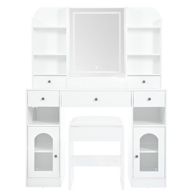 AZL1 Life Concept Dressers Smart LED Vanity Table with Adjustable Mirror Multi Storage Design Table for Bedroom, White, 43.2"*15.7"*57.4"
