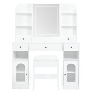 AZL1 Life Concept Dressers Smart LED Vanity Table with Adjustable Mirror Multi Storage Design Table for Bedroom, White, 43.2"*15.7"*57.4" - 1 of 4