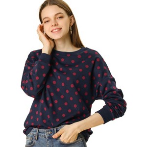 Allegra K Women's Fall Winter Long Sleeve Polka Dots Knitted Pullover Tops - 1 of 4