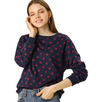 Allegra K Women's Fall Winter Long Sleeve Polka Dots Knitted Pullover Tops