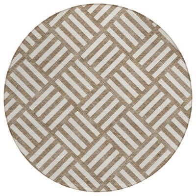 Brown And Ivory Geometric Washable Indoor Outdoor Area Rug