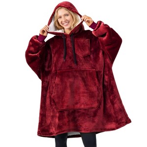 PAVILIA Faux Shearling Wearable Blanket Hoodie, Cozy Oversized Hooded Sweatshirt Adults, Warm Fleece Big Pocket - 1 of 4