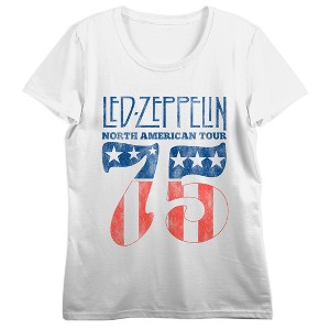 Led Zeppelin North American Tour 75, Logo on White Short Sleeve Adult Crop T-Shirt - 1 of 4