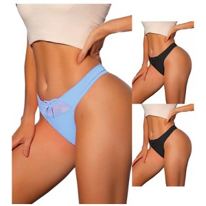 Allegra K Women's Low Waist Smooth Elastic Lace Waist Thongs 3 Packs - 1 of 4
