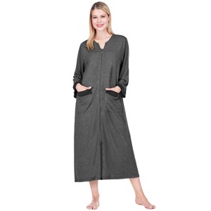PAVILIA Women Zipper Robe, Loungewear Dress Lightweight Sleepwear Housecoat Nightgown Long Bathrobe, Jersey Robe with Pocket - 1 of 4