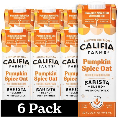 Califia Farms - Pumpkin Spice Oat Barista Blend Oat Milk - 32 Oz (Pack of 6)