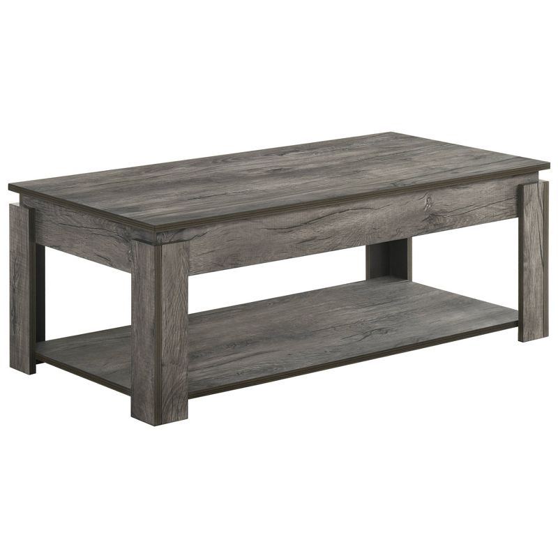 3pc Donal Wood Coffee Table Set with Shelf Weathered Gray - Coaster, 4 of 13
