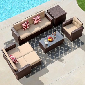 SUGOLD Super Patio 10 Piece Patio Furniture Set with Storage Box and Ottomans, Rattan Outdoor Conversation Set with Tempered Glass Coffee Table, - 1 of 1