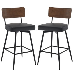 Bekrvio 29" Counter Height Swivel Bar Stools Set of 2/3 - Upholstered Faux Leather, Wood Backs & Metal Legs, Counter Stools for Kitchen Island - 1 of 4