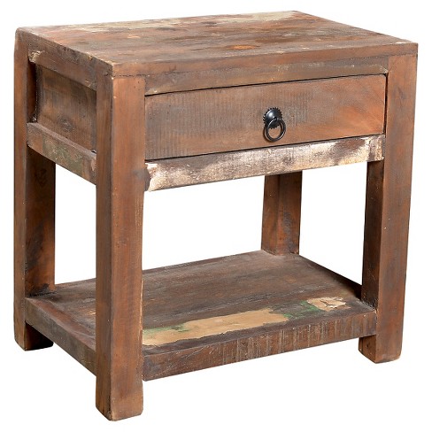 Reclaimed Wood Side Table And Drawer, Reclaimed Wood Side Table